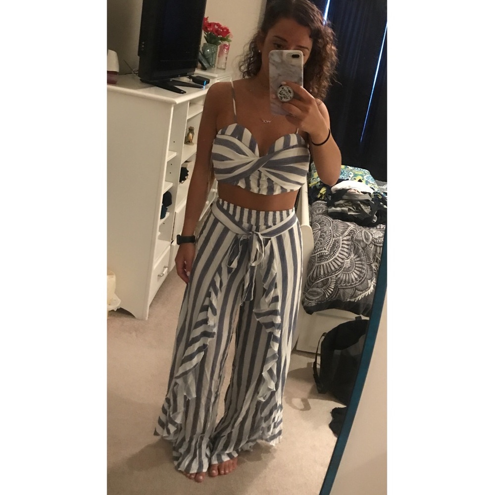 Blue and White Striped CROP TOP